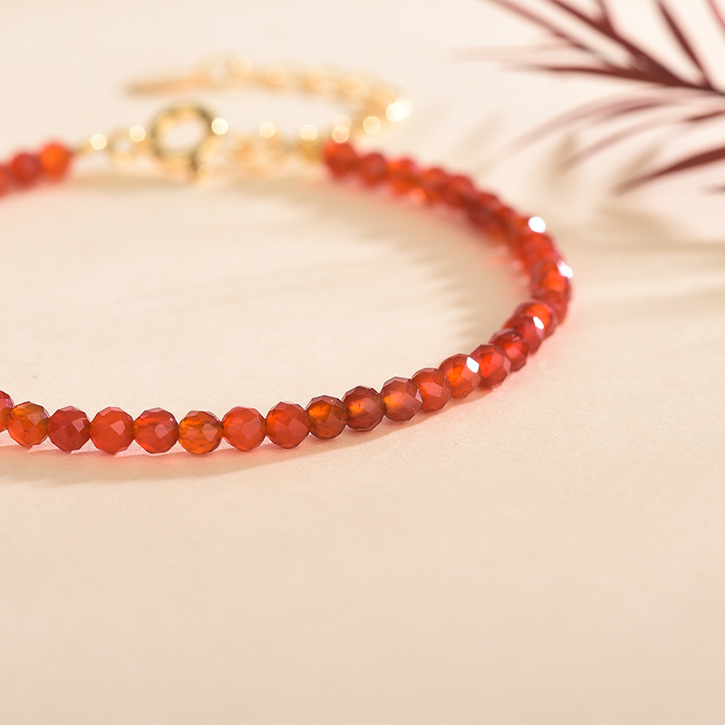 Fine 3mm Red Agate Beaded Bracelet