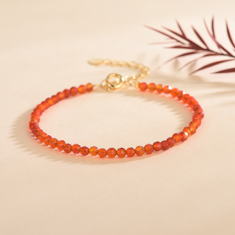 Fine 3mm Red Agate Beaded Bracelet