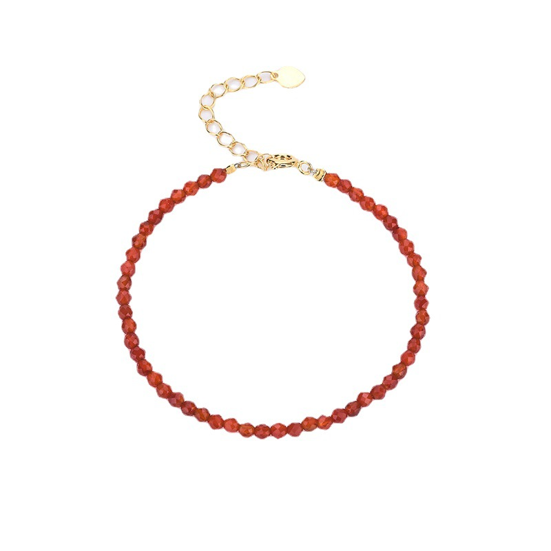 Fine 3mm Red Agate Beaded Bracelet